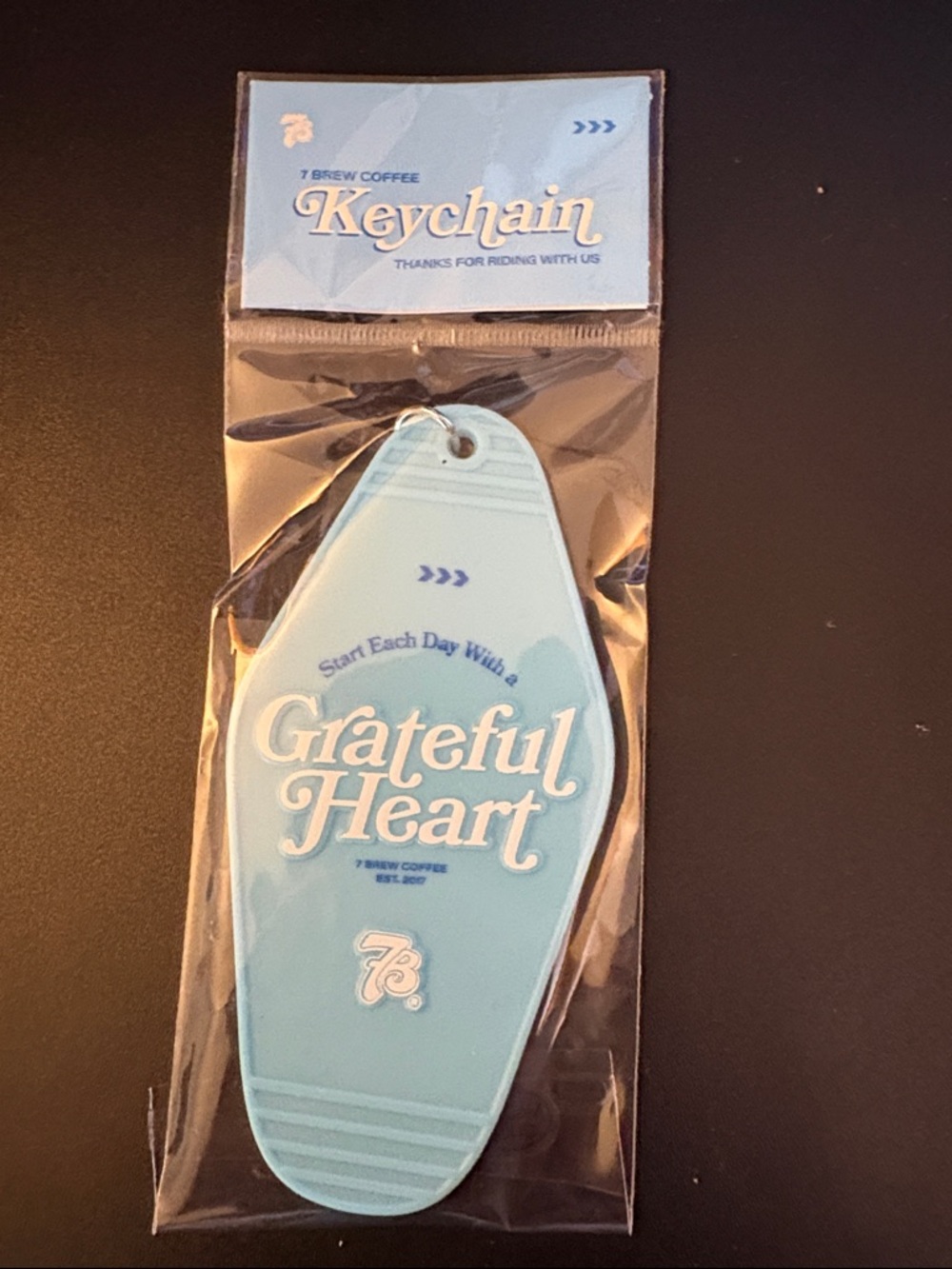 7 Brew Coffee "Start Each Day With a Grateful Heart" Motel Keychain